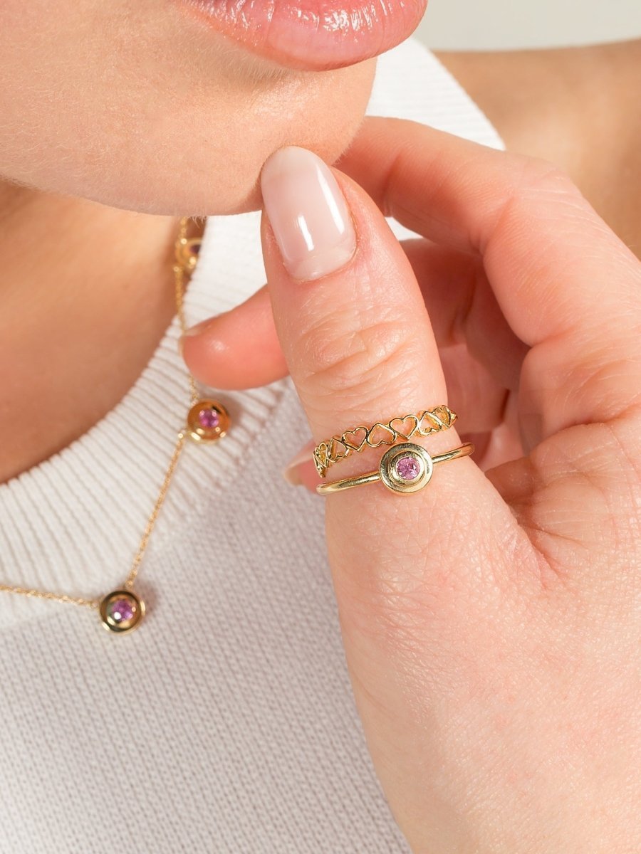 14k gold Rings - Concentric Circles Pink Sapphire Ring - Corvo Jewelry by Lily Raven
