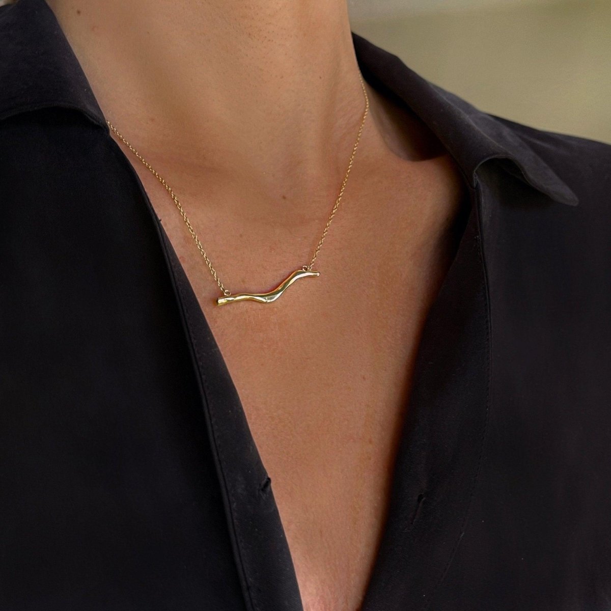 14k gold Necklace - Mighty Oak Branch Necklace - Corvo Jewelry by Lily Raven