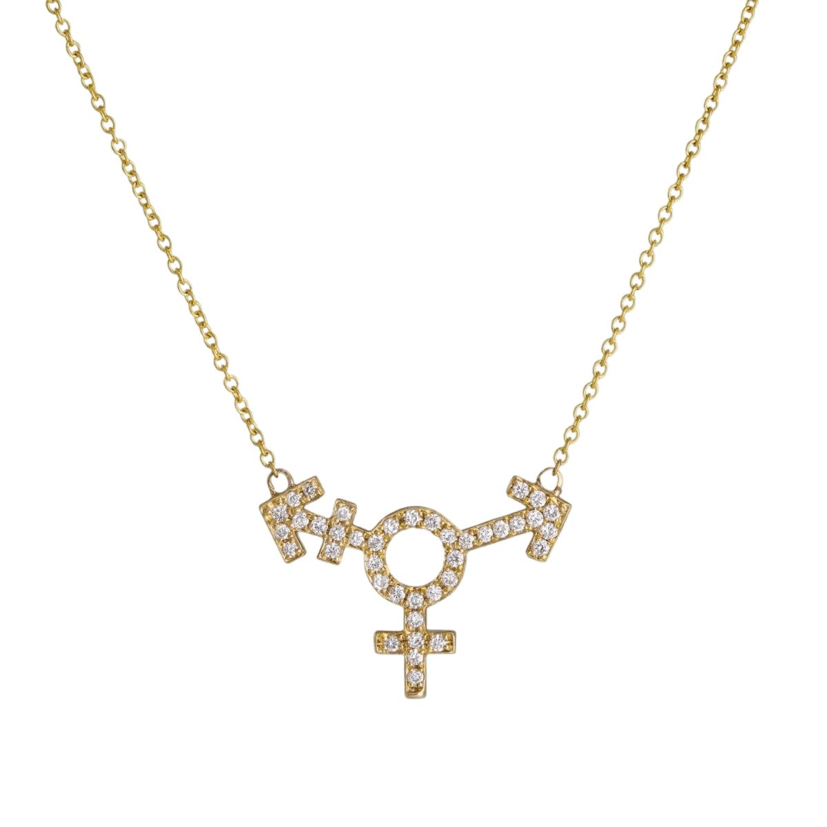 14k gold Necklace - Pavé Transgender Symbol Necklace - Corvo Jewelry by Lily Raven