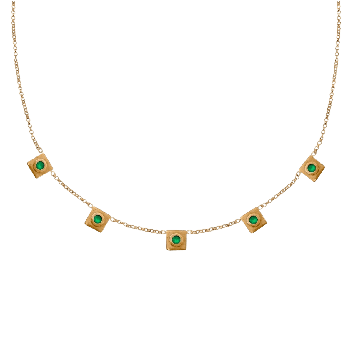 14k gold Necklace - Squared Circle Emerald Station Necklace - Corvo Jewelry by Lily Raven