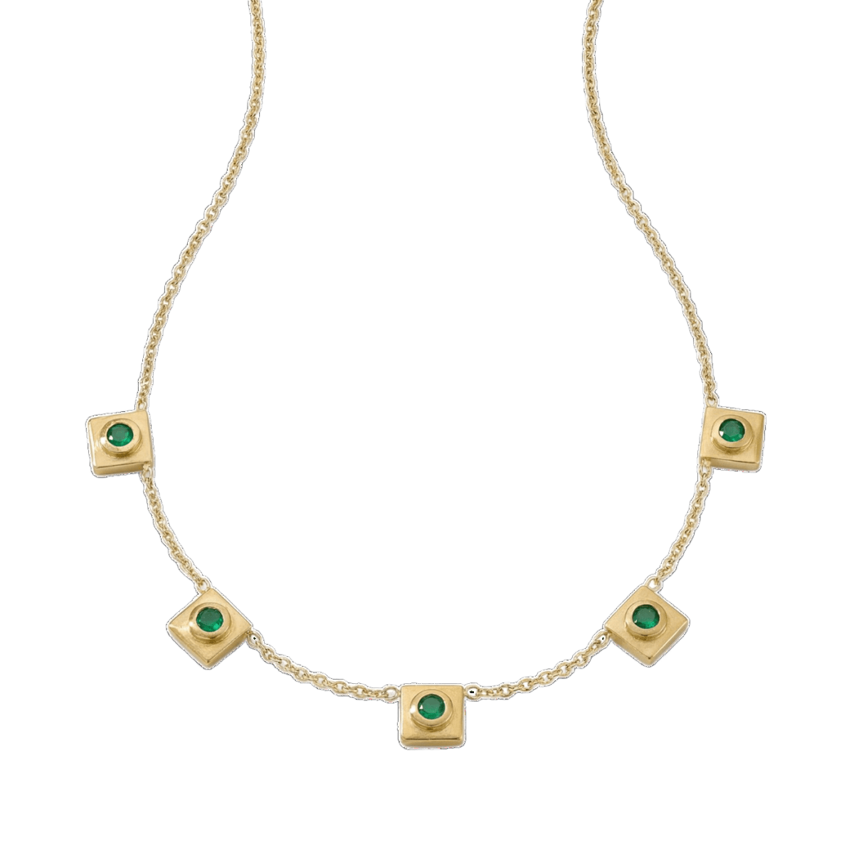 14k gold Necklace - Squared Circle Emerald Station Necklace - Corvo Jewelry by Lily Raven