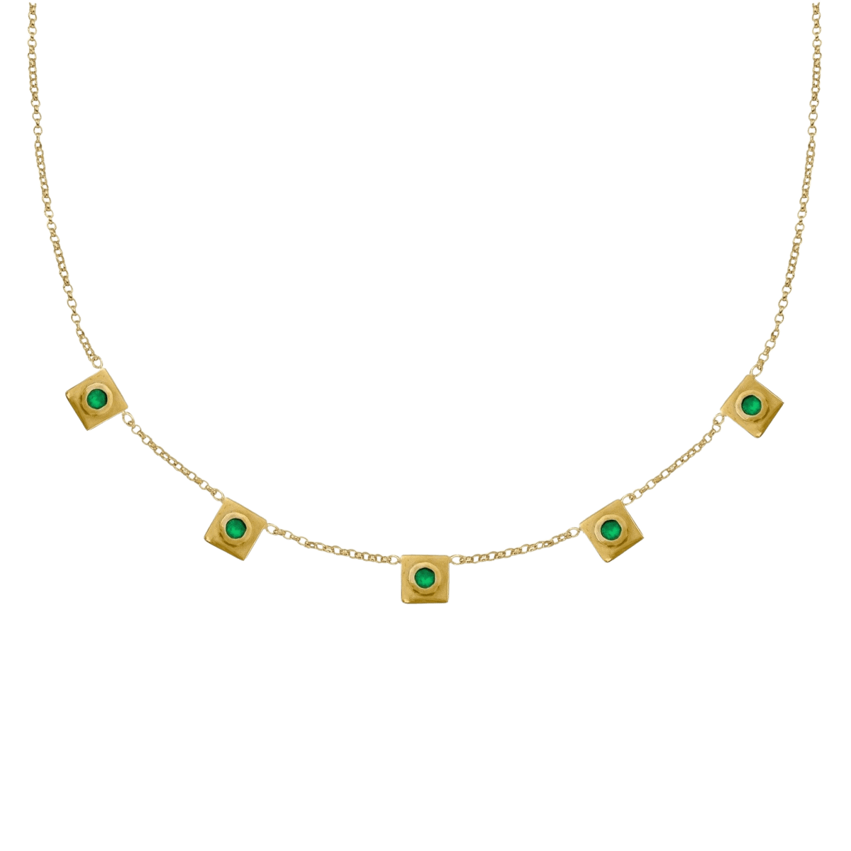 14k gold Necklace - Squared Circle Emerald Station Necklace - Corvo Jewelry by Lily Raven