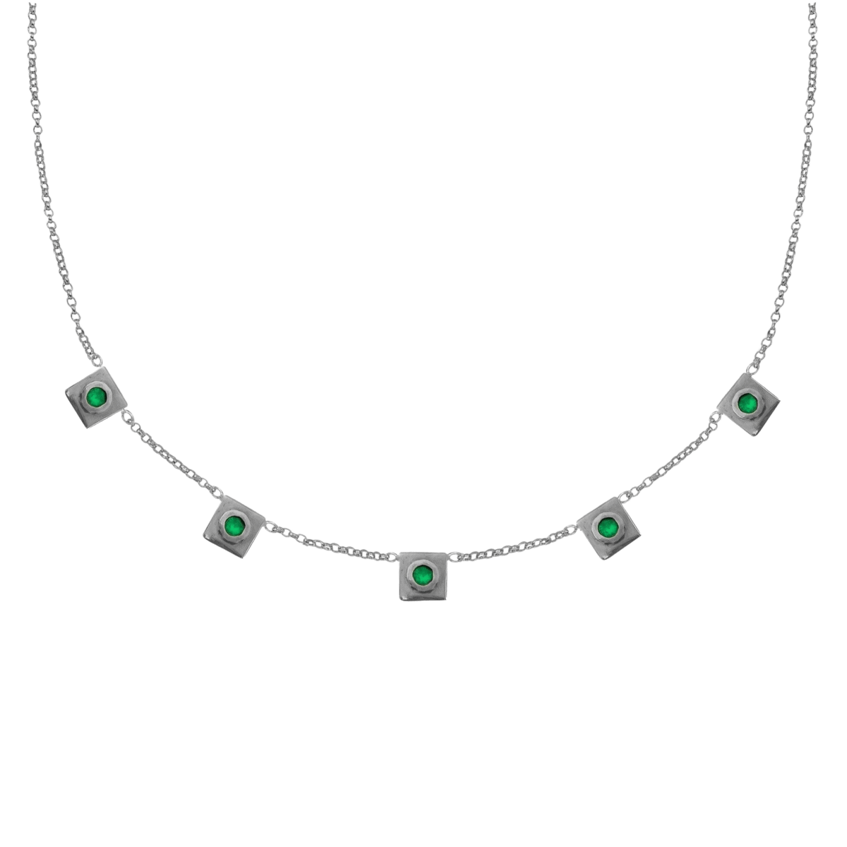 14k gold Necklace - Squared Circle Emerald Station Necklace - Corvo Jewelry by Lily Raven