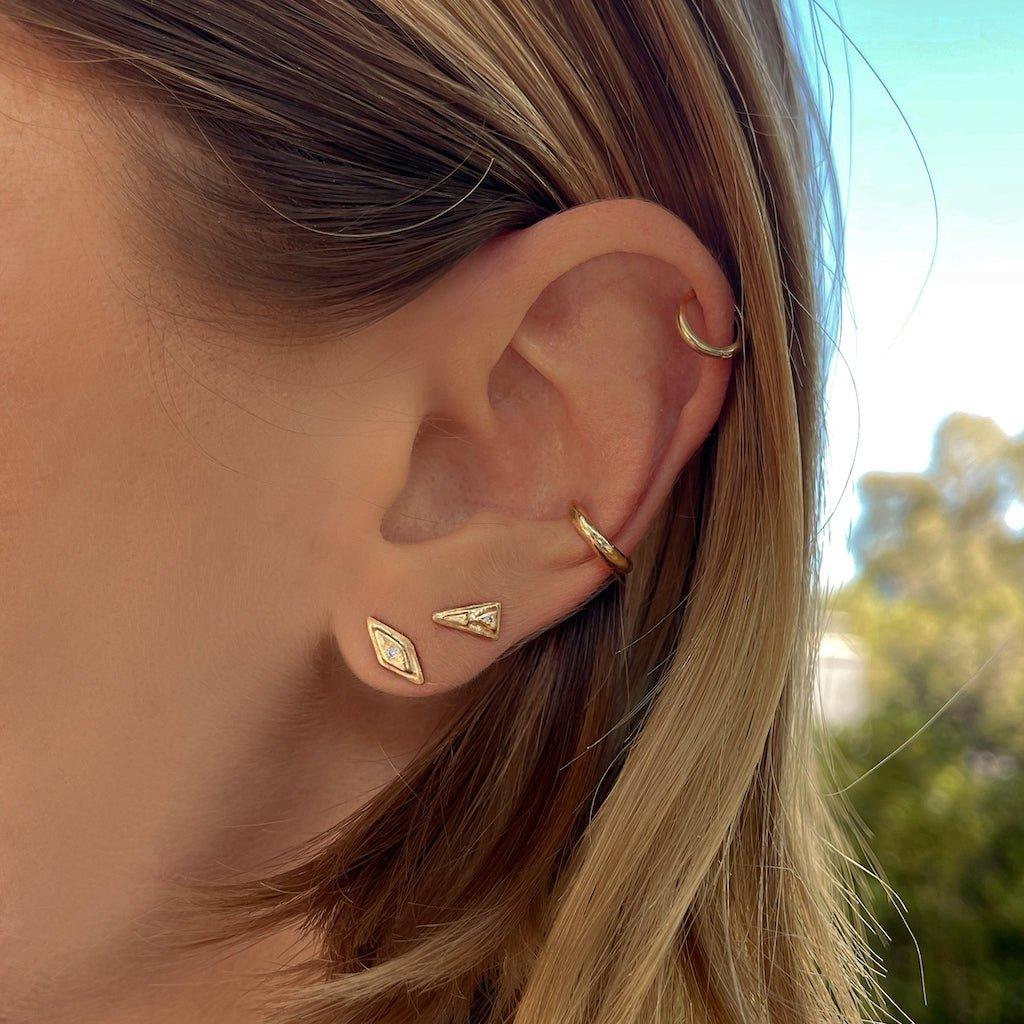 14k gold Earrings - Petite Diamond Triangle Studs - Corvo Jewelry by Lily Raven
