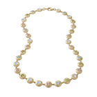 Necklace with peridot, moonstone, morganite, and aquamarine gemstones on a white background by Corvo jewelry