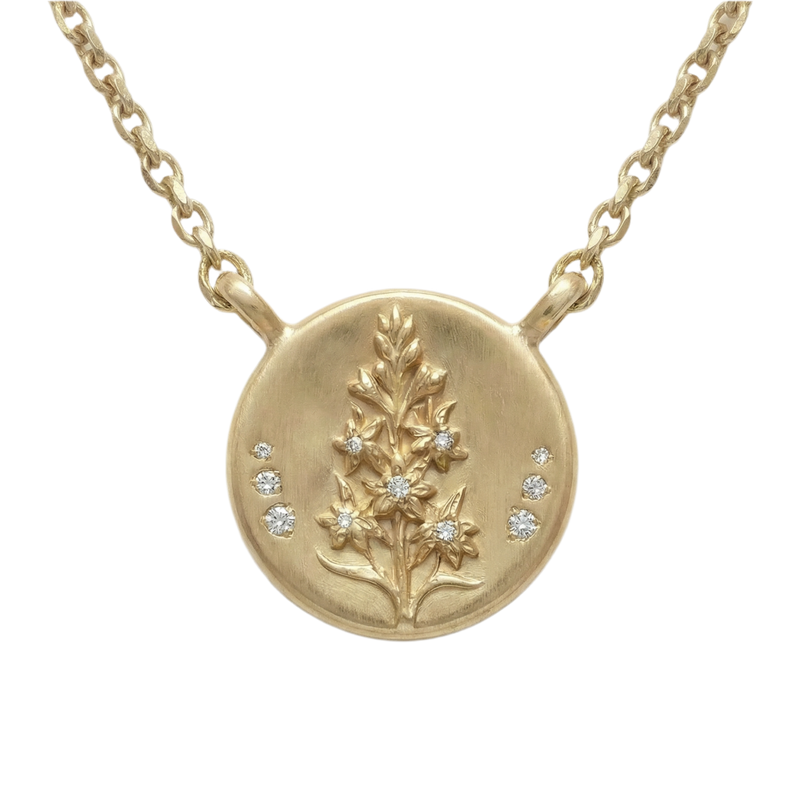 July Birth Flower Larkspur Diamond Coin Necklace