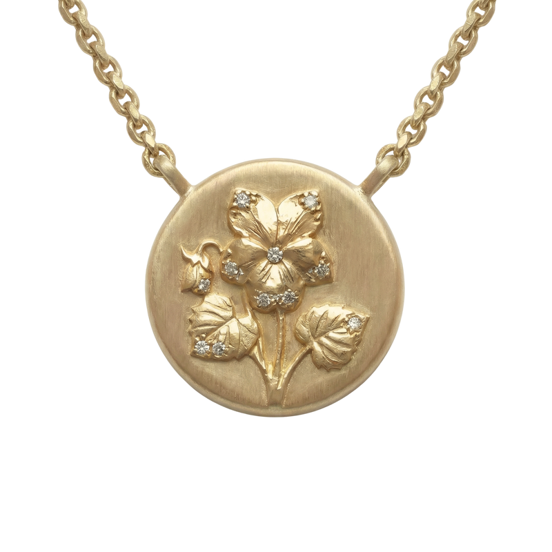 February Birth Flower Violet Diamond Coin Necklace