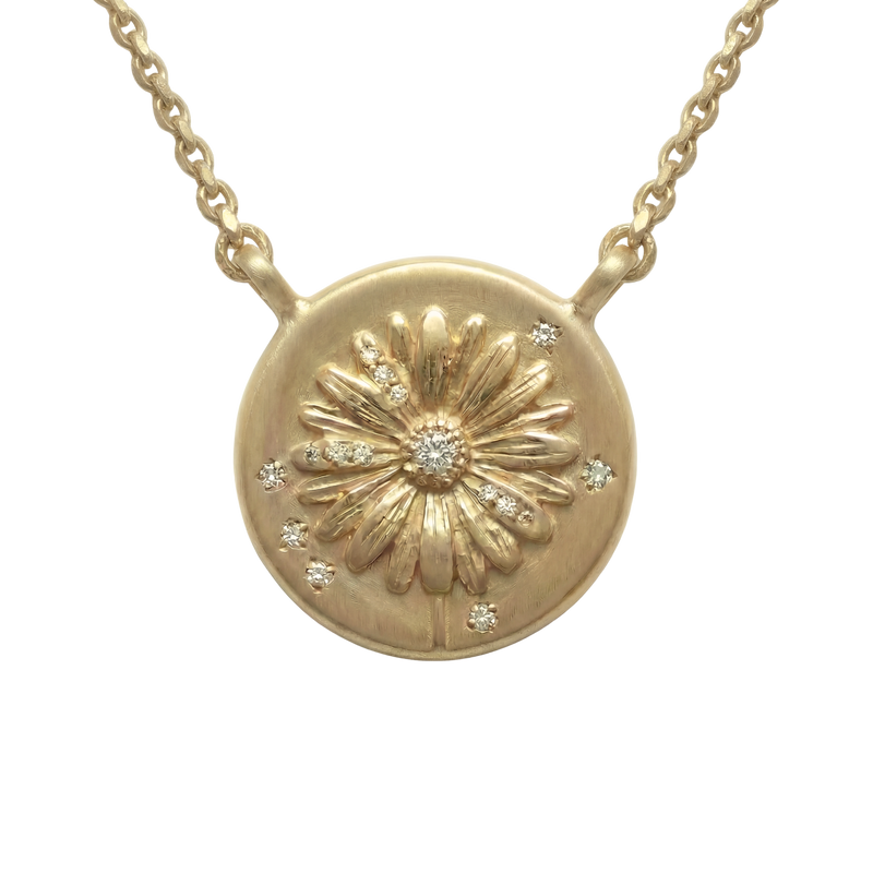 April Birth Flower Daisy Diamond Coin Necklace