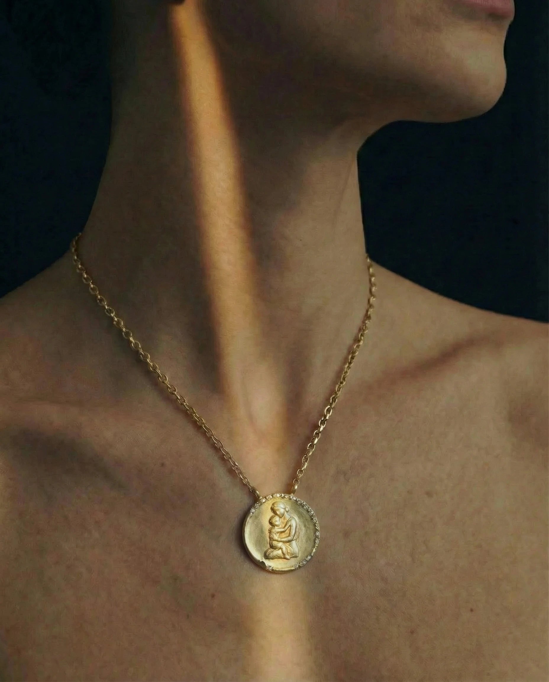 A Mother’s Embrace Ancient Diamond Coin Necklace