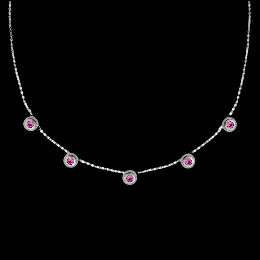 Concentric Circles Pink Sapphire Station Necklace - Corvo Jewelry By Lily Raven - 14k Gold Jewelry