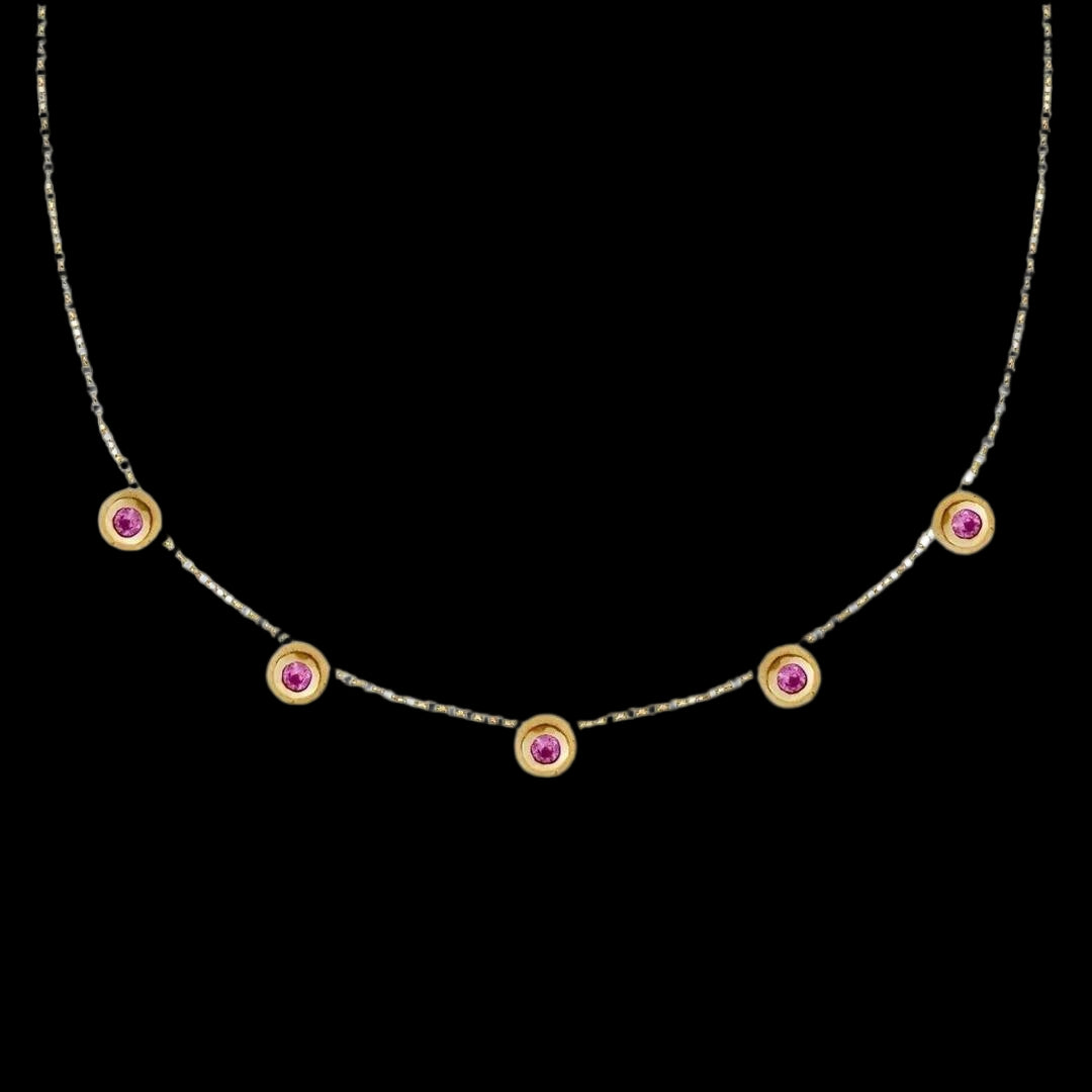 Concentric Circles Pink Sapphire Station Necklace - Corvo Jewelry By Lily Raven - 14k Gold Jewelry