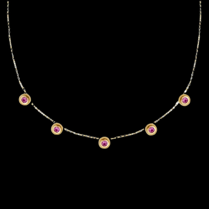 Concentric Circles Pink Sapphire Station Necklace - Corvo Jewelry By Lily Raven - 14k Gold Jewelry