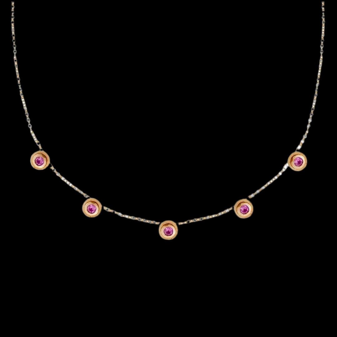 Concentric Circles Pink Sapphire Station Necklace - Corvo Jewelry By Lily Raven - 14k Gold Jewelry