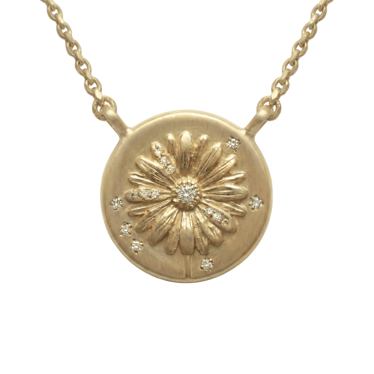 14k gold - April Birth Flower Daisy Diamond Coin Necklace - Corvo Jewelry by Lily Raven