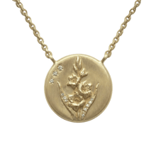14k gold - August Birth Flower Gladiolus Diamond Coin Necklace - Corvo Jewelry by Lily Raven
