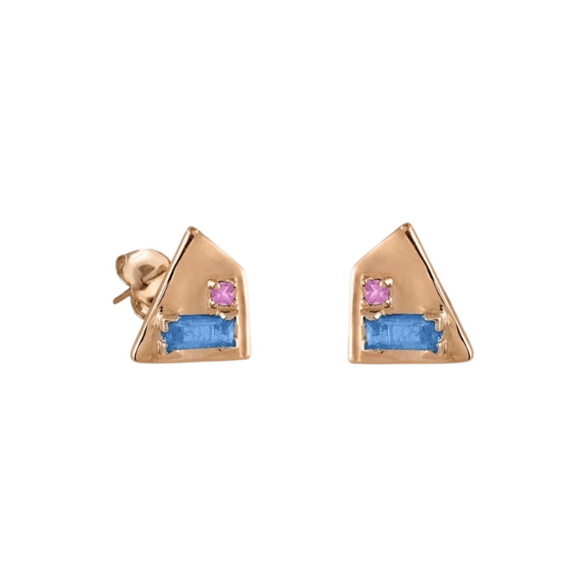 14k gold Earrings - Corvus Aquamarine and Pink Sapphire Earrings - Corvo Jewelry by Lily Raven