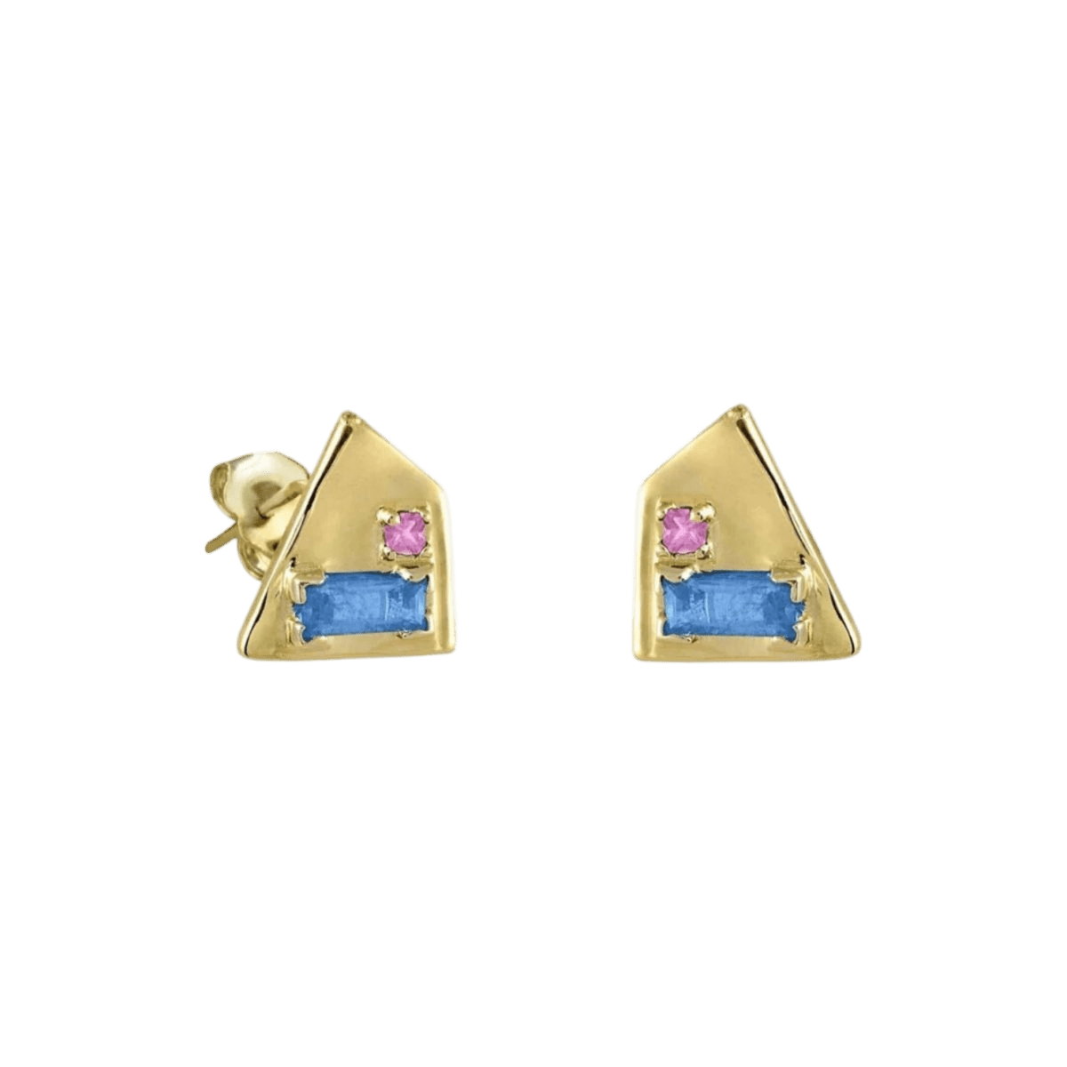 14k gold Earrings - Corvus Aquamarine and Pink Sapphire Earrings - Corvo Jewelry by Lily Raven