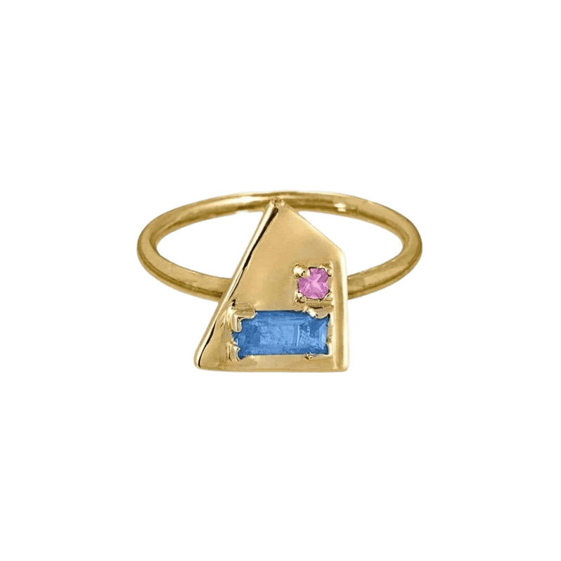 14k gold Rings - Corvus Aquamarine and Pink Sapphire Ring - Corvo Jewelry by Lily Raven