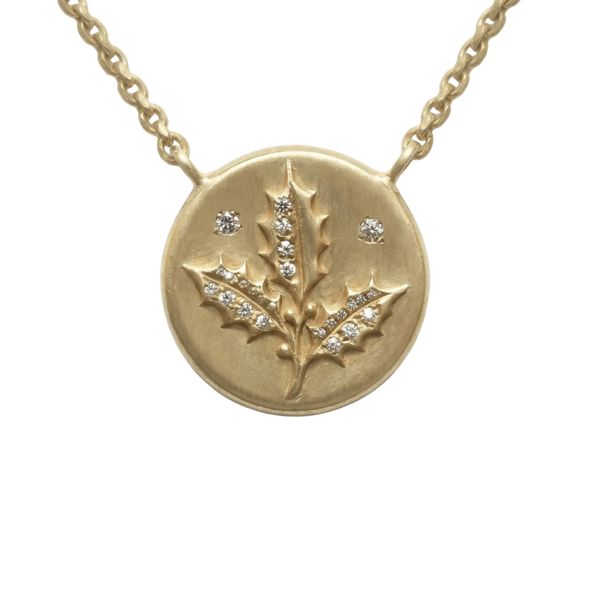 14k gold - December Birth Flower Holly Diamond Coin Necklace - Corvo Jewelry by Lily Raven