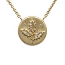 14k gold - December Birth Flower Holly Diamond Coin Necklace - Corvo Jewelry by Lily Raven