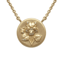 14k gold - February Birth Flower Violet Diamond Coin Necklace - Corvo Jewelry by Lily Raven