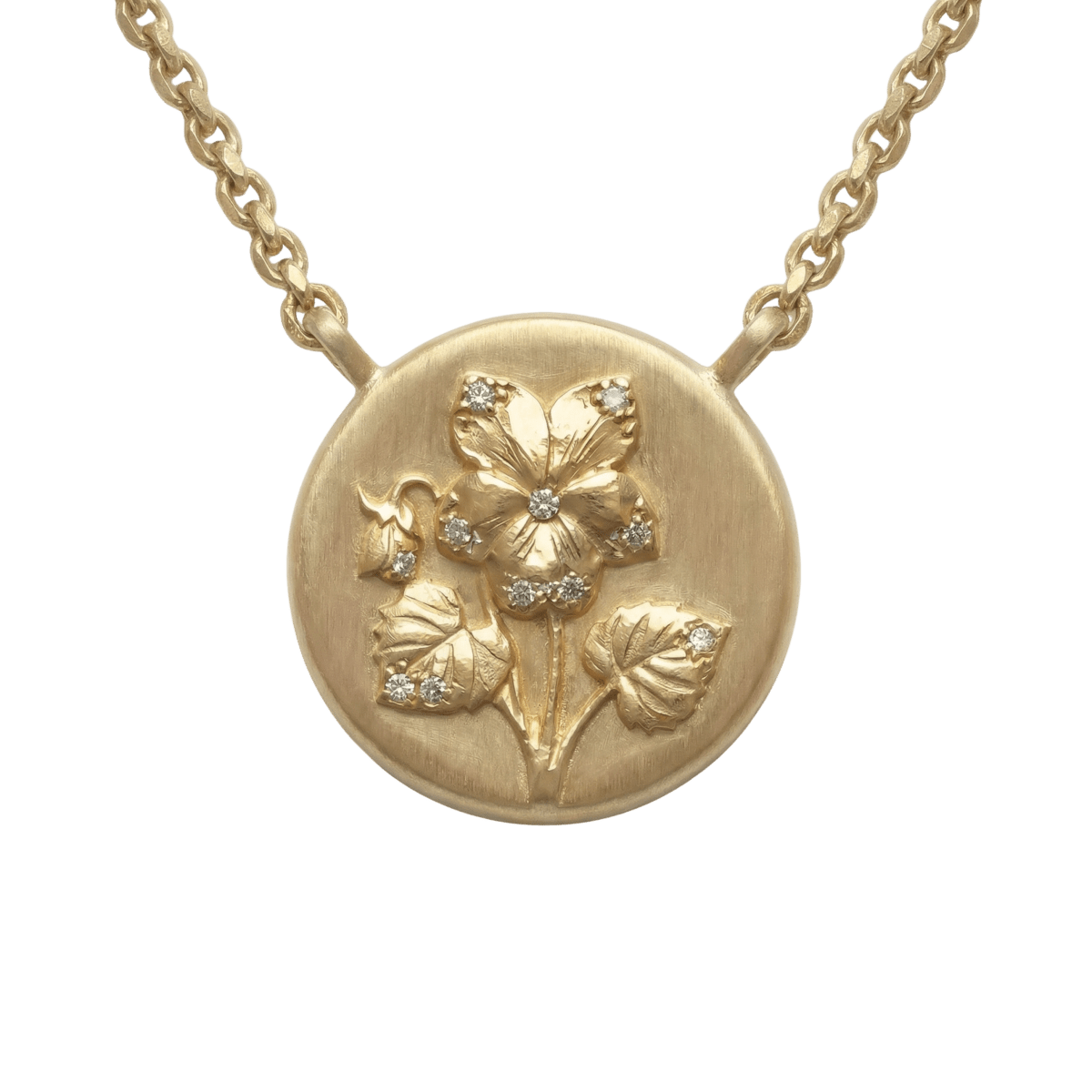 14k gold - February Birth Flower Violet Diamond Coin Necklace - Corvo Jewelry by Lily Raven