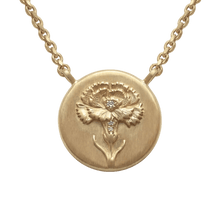 14k gold - January Birth Flower Carnation Diamond Coin Necklace - Corvo Jewelry by Lily Raven