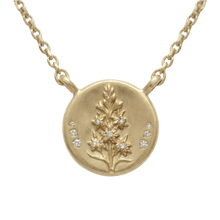14k gold - July Birth Flower Larkspur Diamond Coin Necklace - Corvo Jewelry by Lily Raven