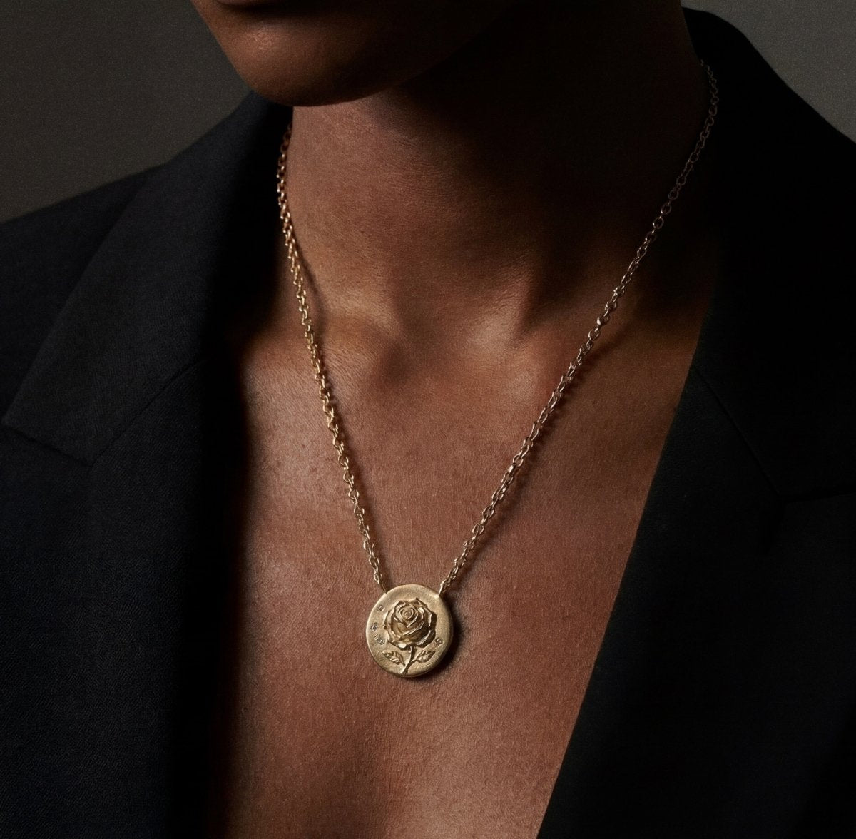 14k gold - June Birth Flower Rose Diamond Coin Necklace - Corvo Jewelry by Lily Raven