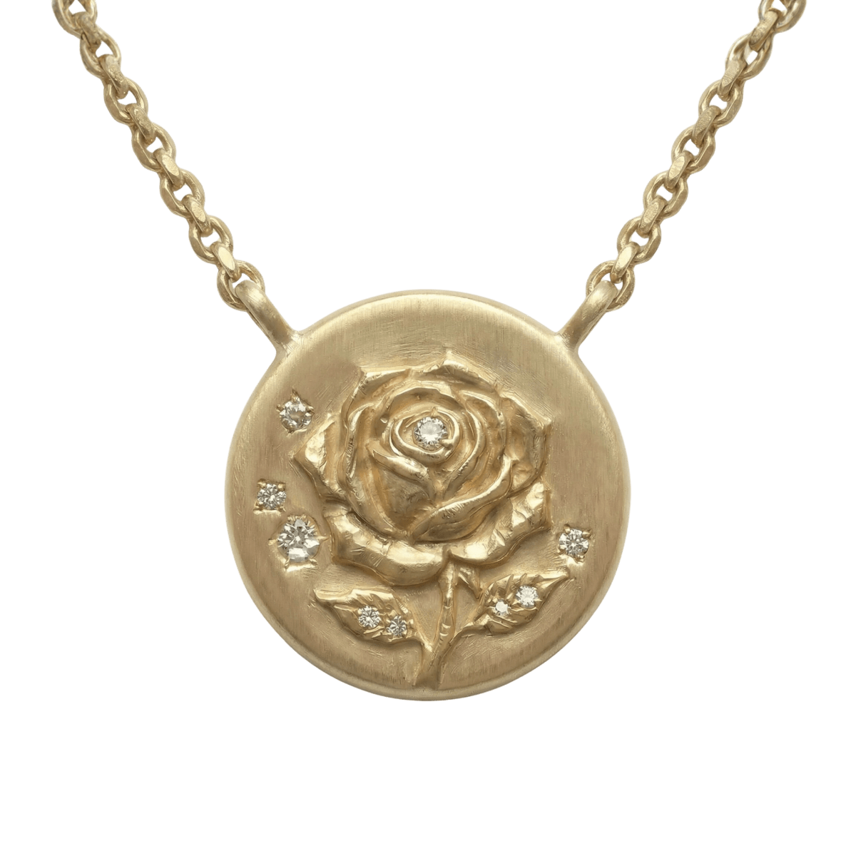 14k gold - June Birth Flower Rose Diamond Coin Necklace - Corvo Jewelry by Lily Raven
