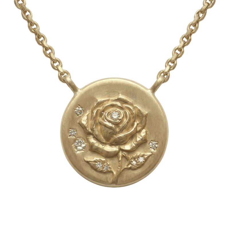 14k gold - June Birth Flower Rose Diamond Coin Necklace - Corvo Jewelry by Lily Raven