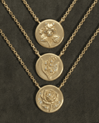 14k gold - May Birth Flower Lily of the Valley Diamond Coin Necklace - Corvo Jewelry by Lily Raven