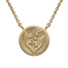 14k gold - May Birth Flower Lily of the Valley Diamond Coin Necklace - Corvo Jewelry by Lily Raven