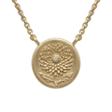 14k gold - November Birth Flower Chrysanthemum Diamond Coin Necklace - Corvo Jewelry by Lily Raven