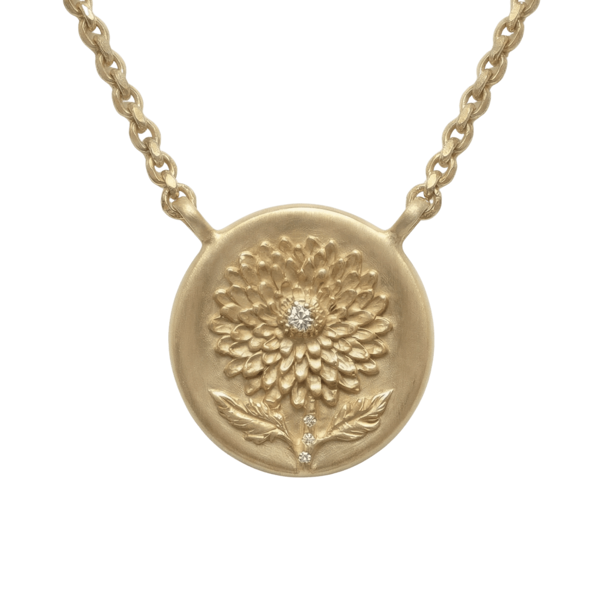 14k gold - November Birth Flower Chrysanthemum Diamond Coin Necklace - Corvo Jewelry by Lily Raven