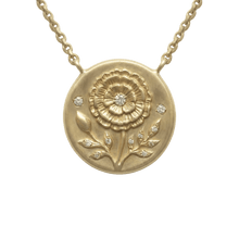 14k gold - October Birth Flower Marigold Diamond Coin Necklace - Corvo Jewelry by Lily Raven