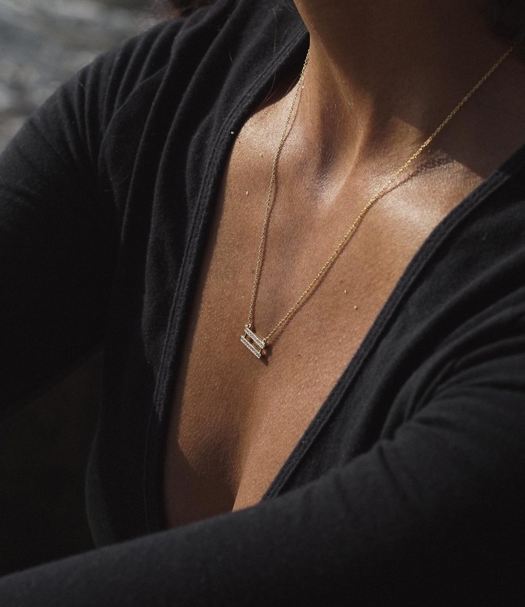 14k gold Necklace - Pavé Equality Symbol Necklace - Corvo Jewelry by Lily Raven