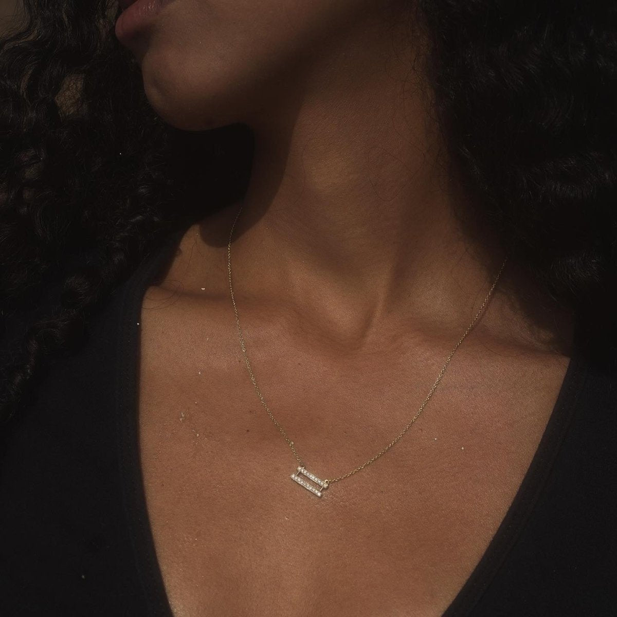 14k gold Necklace - Pavé Equality Symbol Necklace - Corvo Jewelry by Lily Raven