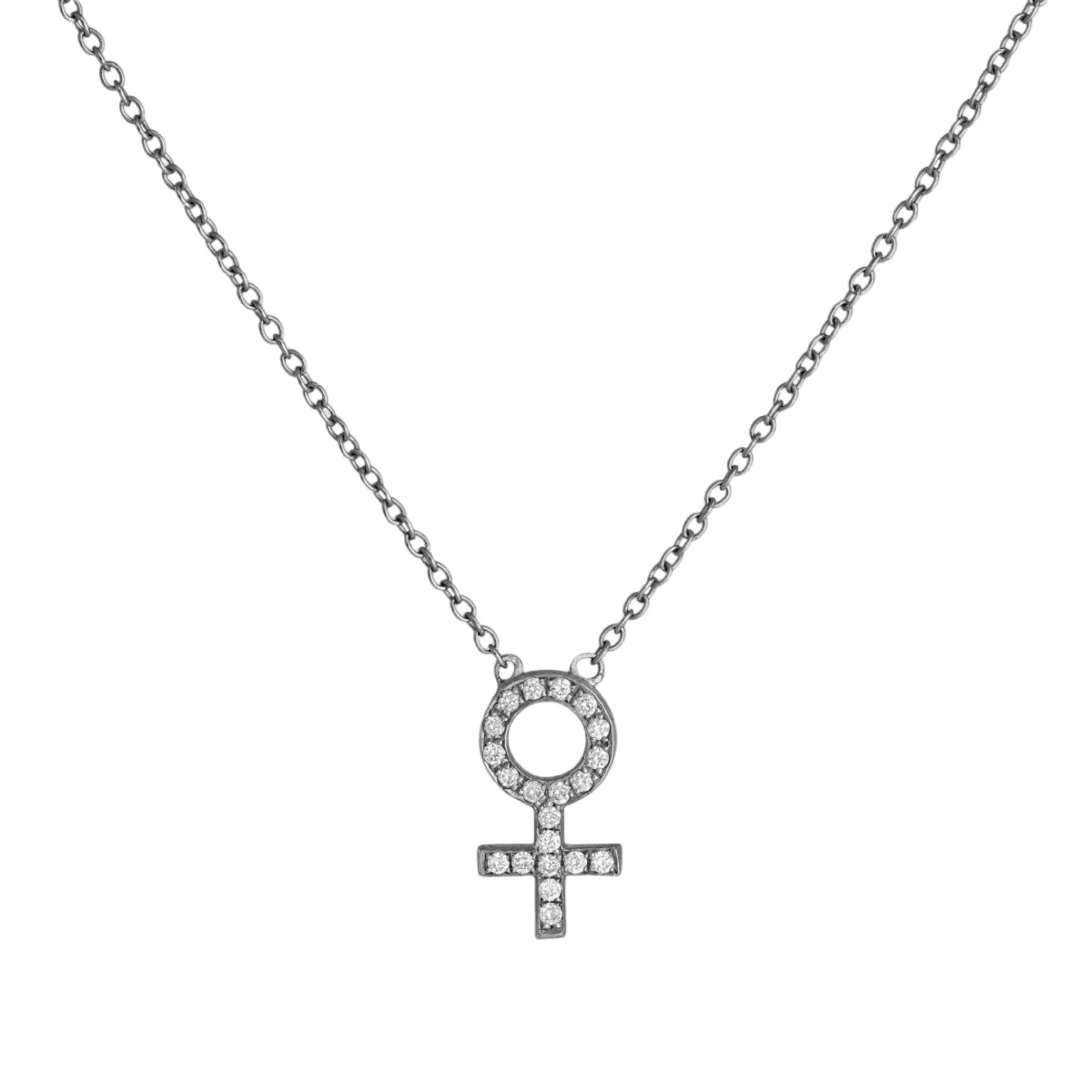 14k gold Necklace - Pavé Female Venus Symbol Necklace - Corvo Jewelry by Lily Raven