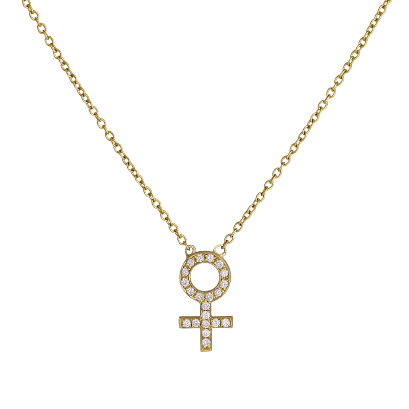 14k gold Necklace - Pavé Female Venus Symbol Necklace - Corvo Jewelry by Lily Raven