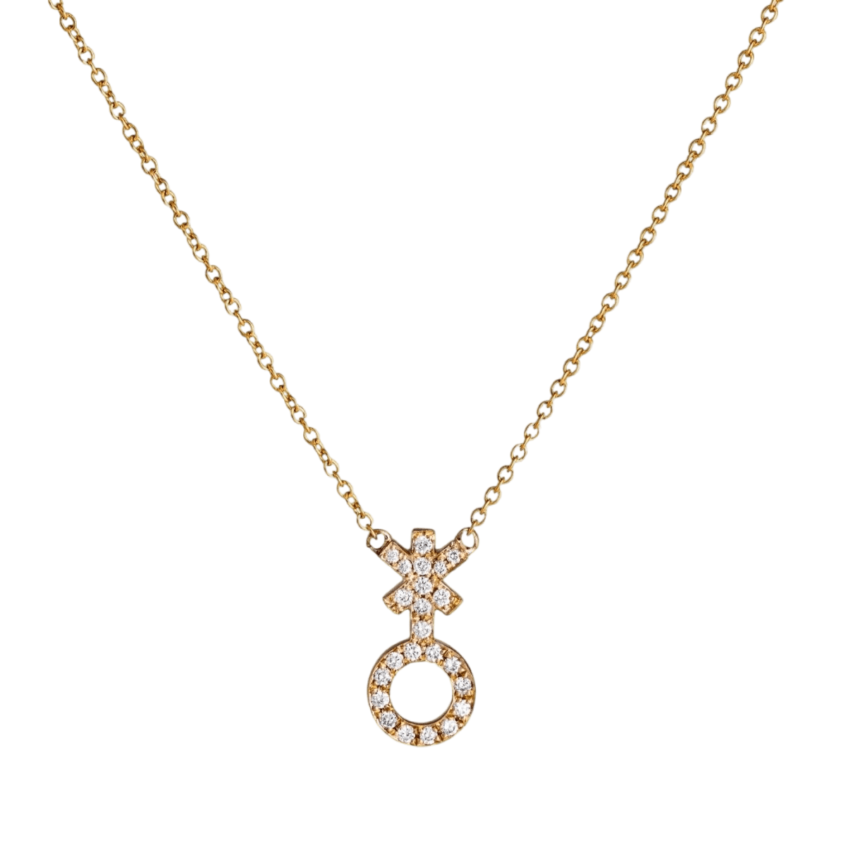 14k gold Necklace - Pavé Non - Binary Symbol Necklace - Corvo Jewelry by Lily Raven
