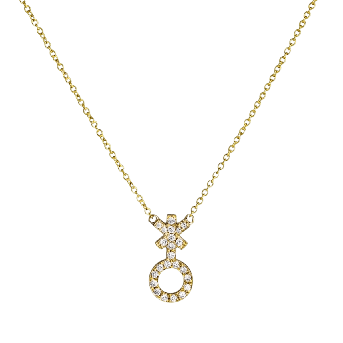 14k gold Necklace - Pavé Non - Binary Symbol Necklace - Corvo Jewelry by Lily Raven