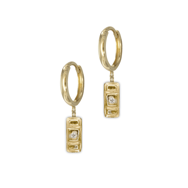 14k gold Earrings - Petite Diamond Rectangle Dangle Earrings - Corvo Jewelry by Lily Raven