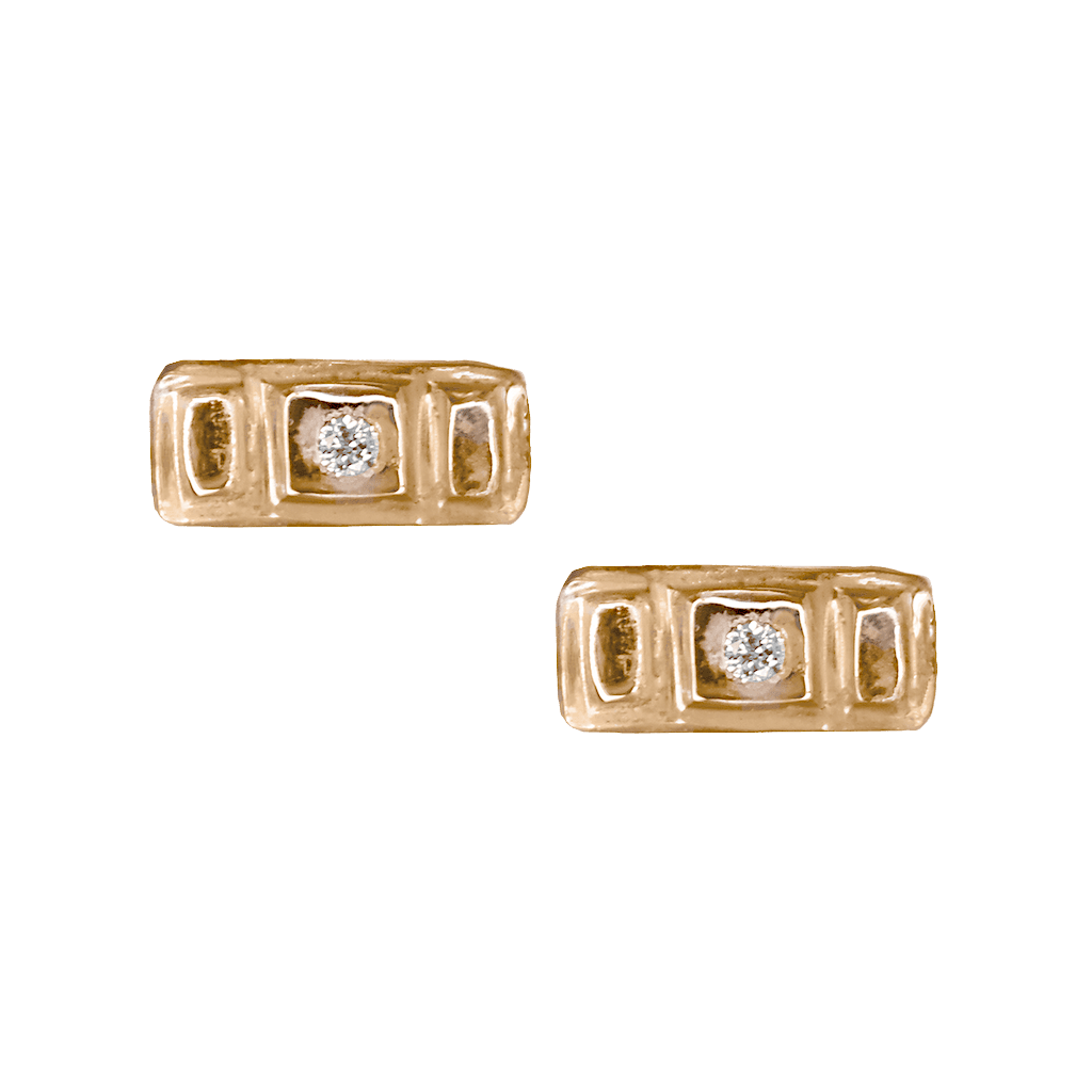 14k gold Earrings - Petite Diamond Rectangle Studs - Corvo Jewelry by Lily Raven