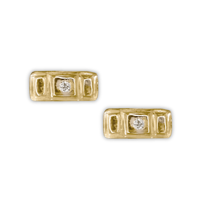 14k gold Earrings - Petite Diamond Rectangle Studs - Corvo Jewelry by Lily Raven