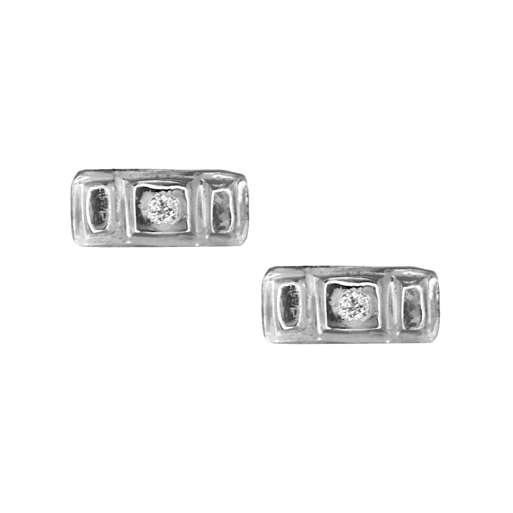 14k gold Earrings - Petite Diamond Rectangle Studs - Corvo Jewelry by Lily Raven