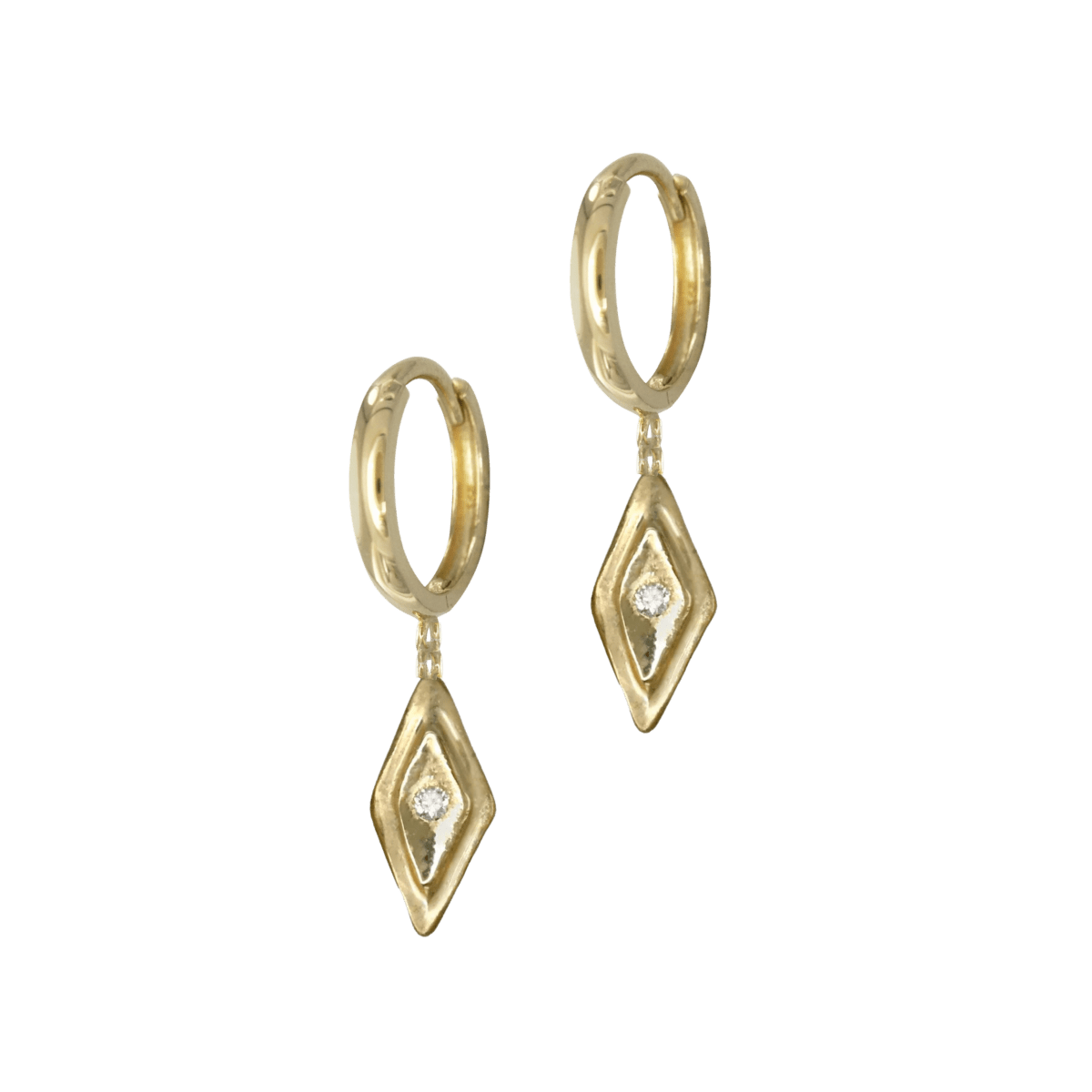 14k gold Earrings - Petite Diamond Rhombus Dangle Earrings - Corvo Jewelry by Lily Raven