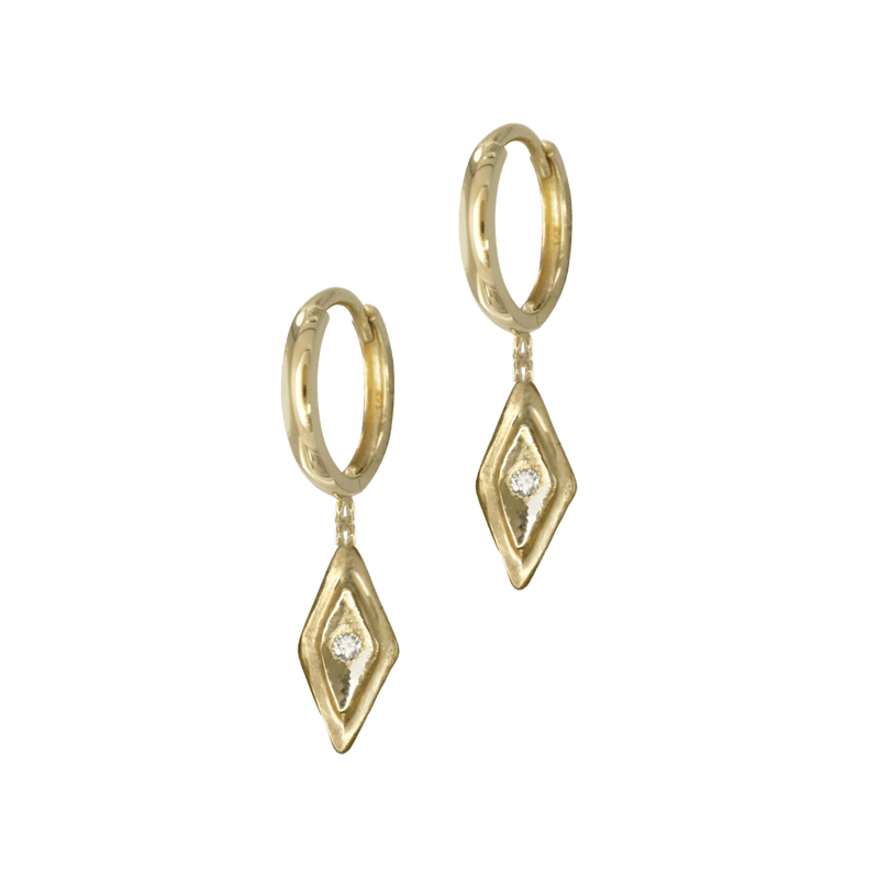 14k gold Earrings - Petite Diamond Rhombus Dangle Earrings - Corvo Jewelry by Lily Raven