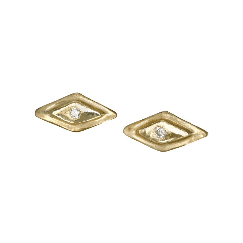 14k gold Earrings - Petite Diamond Rhombus Studs - Corvo Jewelry by Lily Raven