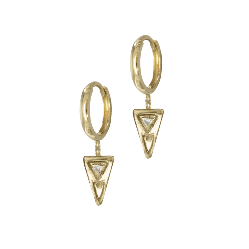 14k gold Earrings - Petite Diamond Triangle Dangle Earrings - Corvo Jewelry by Lily Raven